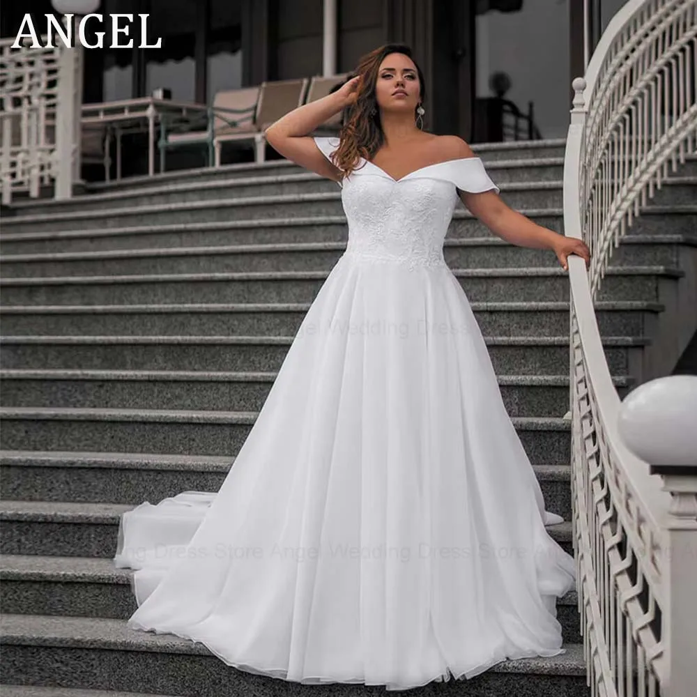 ANGEL Customized Plus Size Wedding Dresses 2026 Off-Shoulder V Neck Appliques Zipper Sexy A Line Long Bridal Dresses Bride Gowns