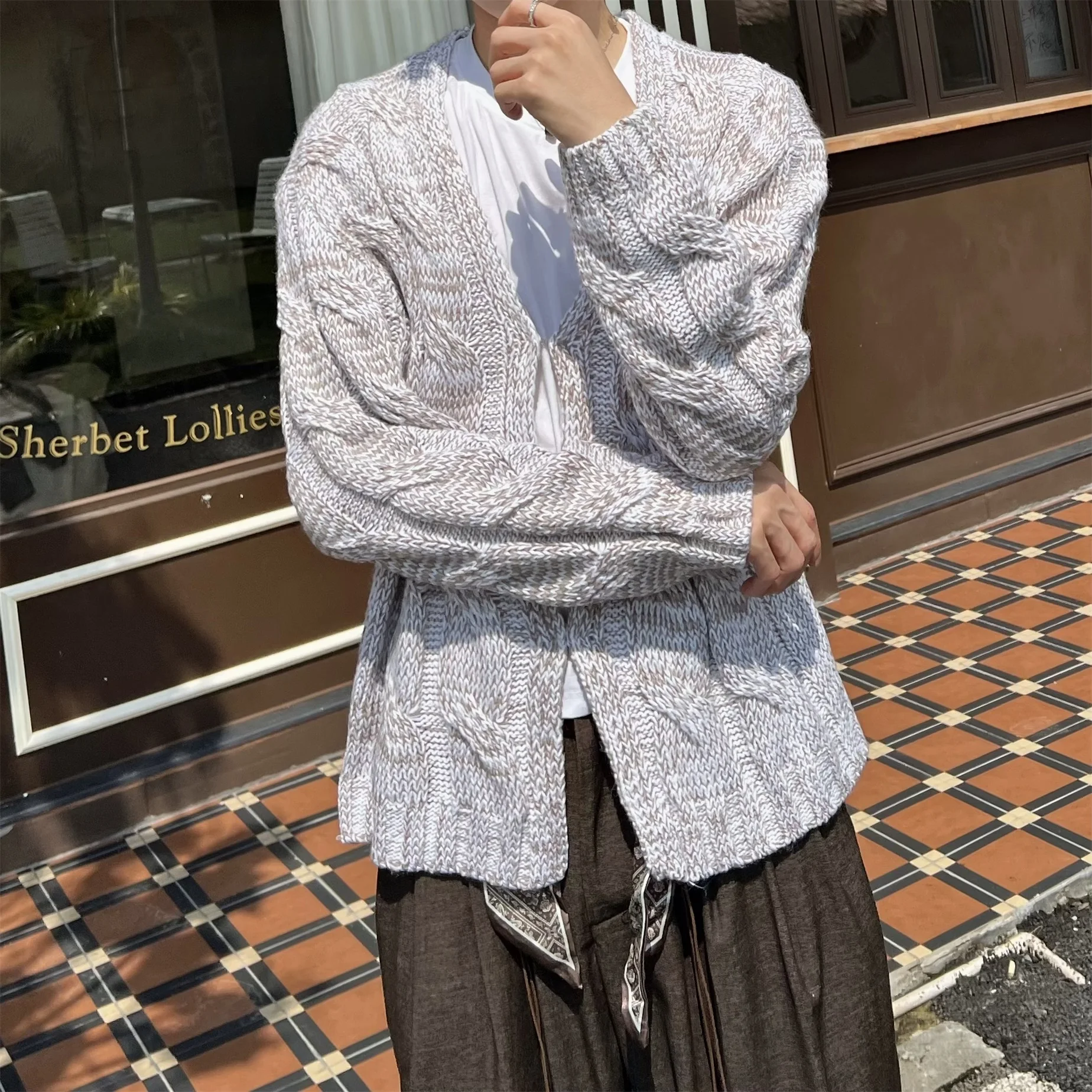 New Hot Sale Spring and Autumn French Retro Style Simple Design Gray Sweater Men's Casual Soft Blue Knitted Cardigan