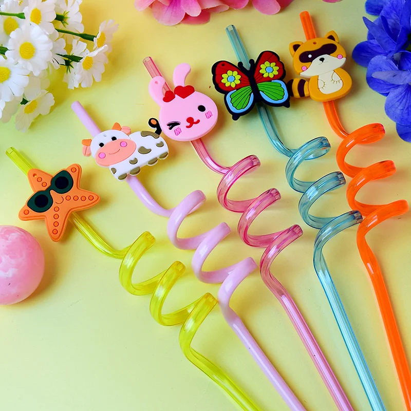 12pcs Marine Animal Series Small Accessories: Spiral Straws—Drinking Straws and Small Gifts for Home or Outdoor Birthday Parties