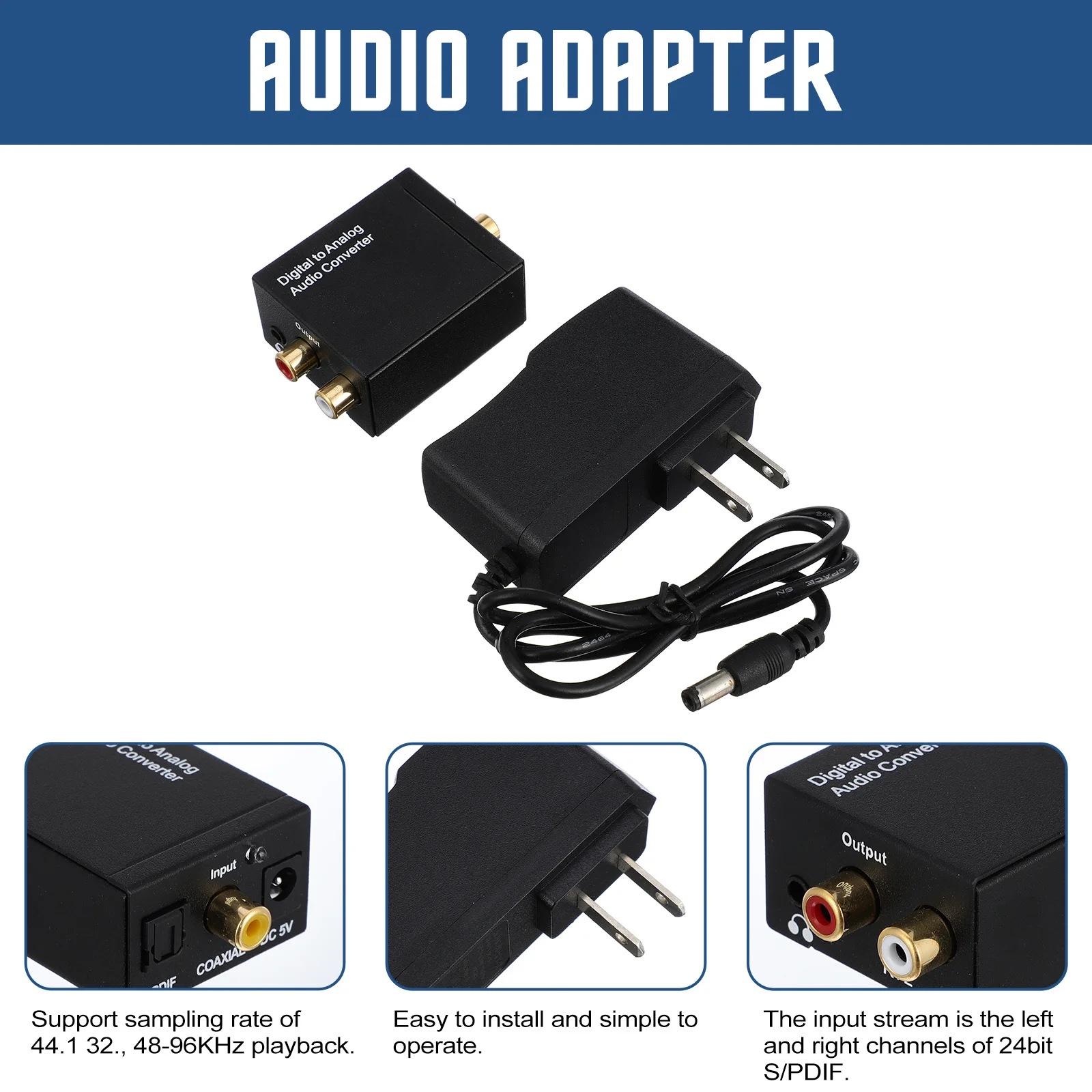 

Optical Coaxial Digital to Analog Audio Converter Durable ABS Metal 3.5mm Audio Adapter for Speaker Amplifier Us Plug