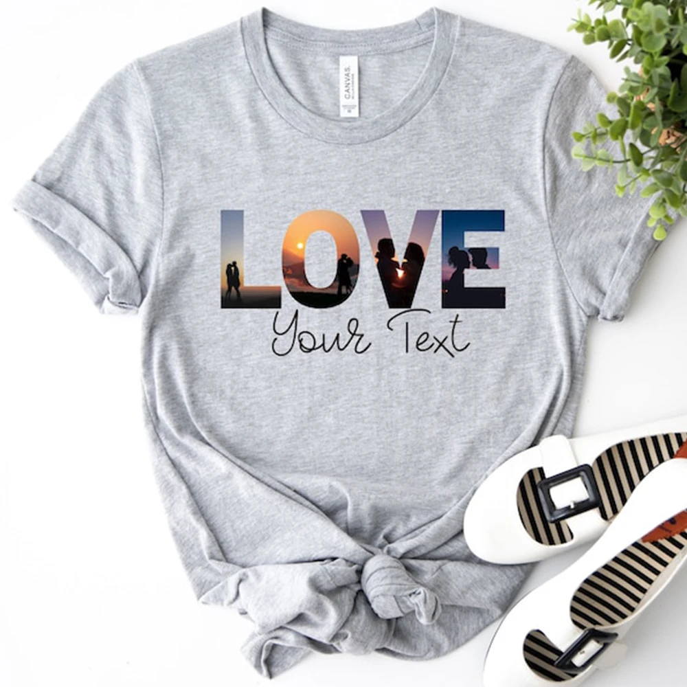 Personalized Photo T Shirt Custom Family Couple Picture Tee Anniversary Gift Casual Short Sleeve Tops For Men Women Unisex