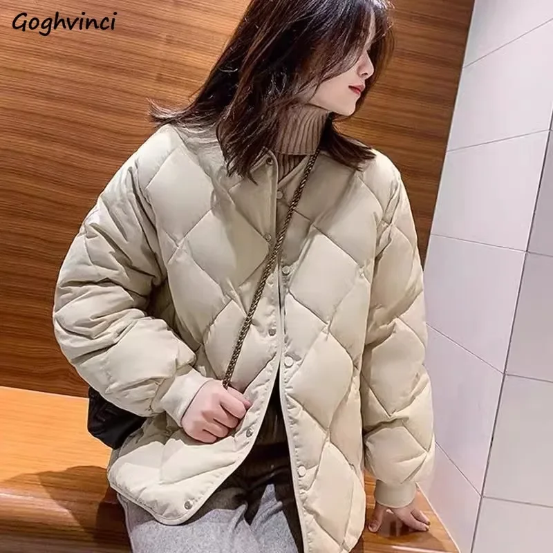 O-neck Parkas Women Autumn Winter Long Sleeve Buttons Coats Keep Warm Windbreak Solid Color All-match Streetwear Fashion Casual