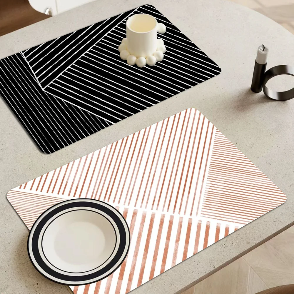 

Black And White Modern Line Art Kitchen Drainage Mat Retro Style Dish Drying Pads Absorbent Placemats Drainer Tableware Mats