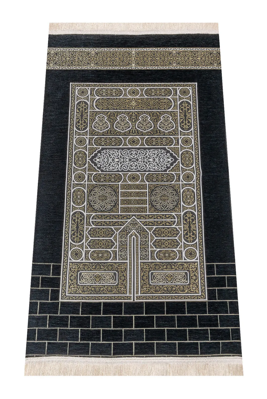 

The Kaaba Patterned Ultra Plus Black Chenille Prayer Rug 18 Sheet of Muslim Islamic Prayer Mat Holy Quraan Islamic Mats