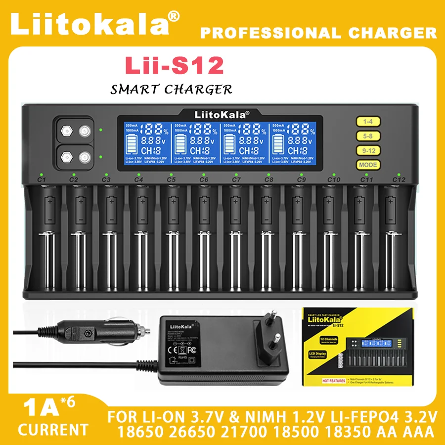 LiitoKala Lii-S12  Lii-CH2  Lii-PD4 18650   Battery Charger For 20700 26650 21700 14500 10440 16340 1.2V 3.7V 4.2V Lion Battery