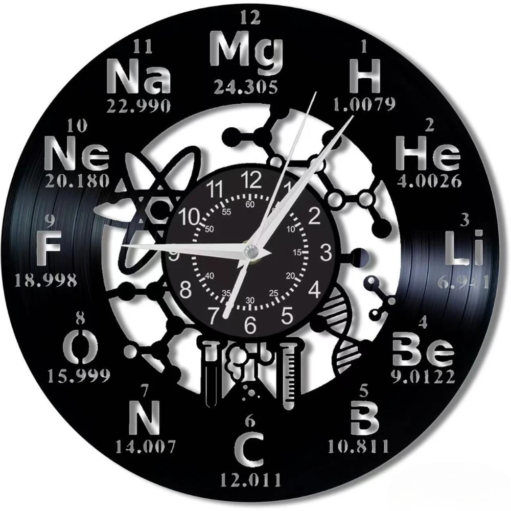Periodic Table of Elements Vinyl Record Wall Clock Science Chemistry Classroom Home Decor Chemistry Enthusiasts Teacher's Gift