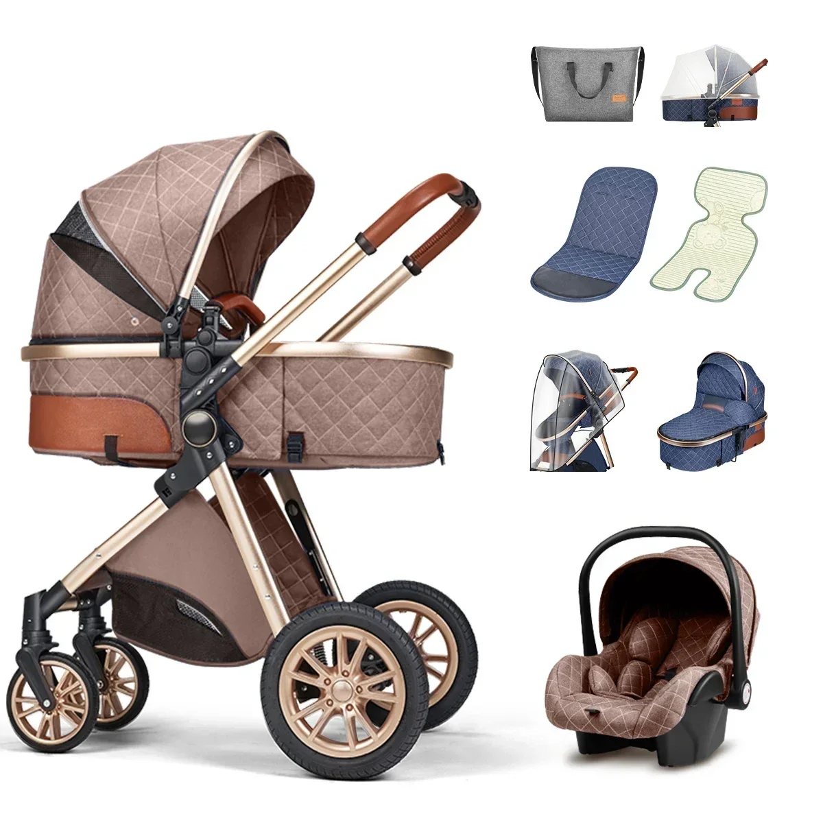 

Luxury Baby Stroller 3 in 1 with Car Seat Portable Reversible High Landscape Baby Strollers Travel Pram poussette bébé 3en1