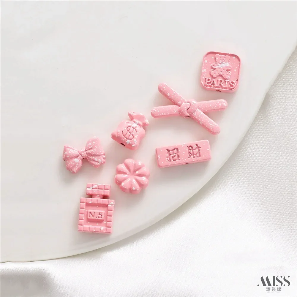 Peinture de rétention de couleur, série rose, blanc, mignon, perle à trou traversant, bricolage, Bracelet, collier, accessoires de ficelle