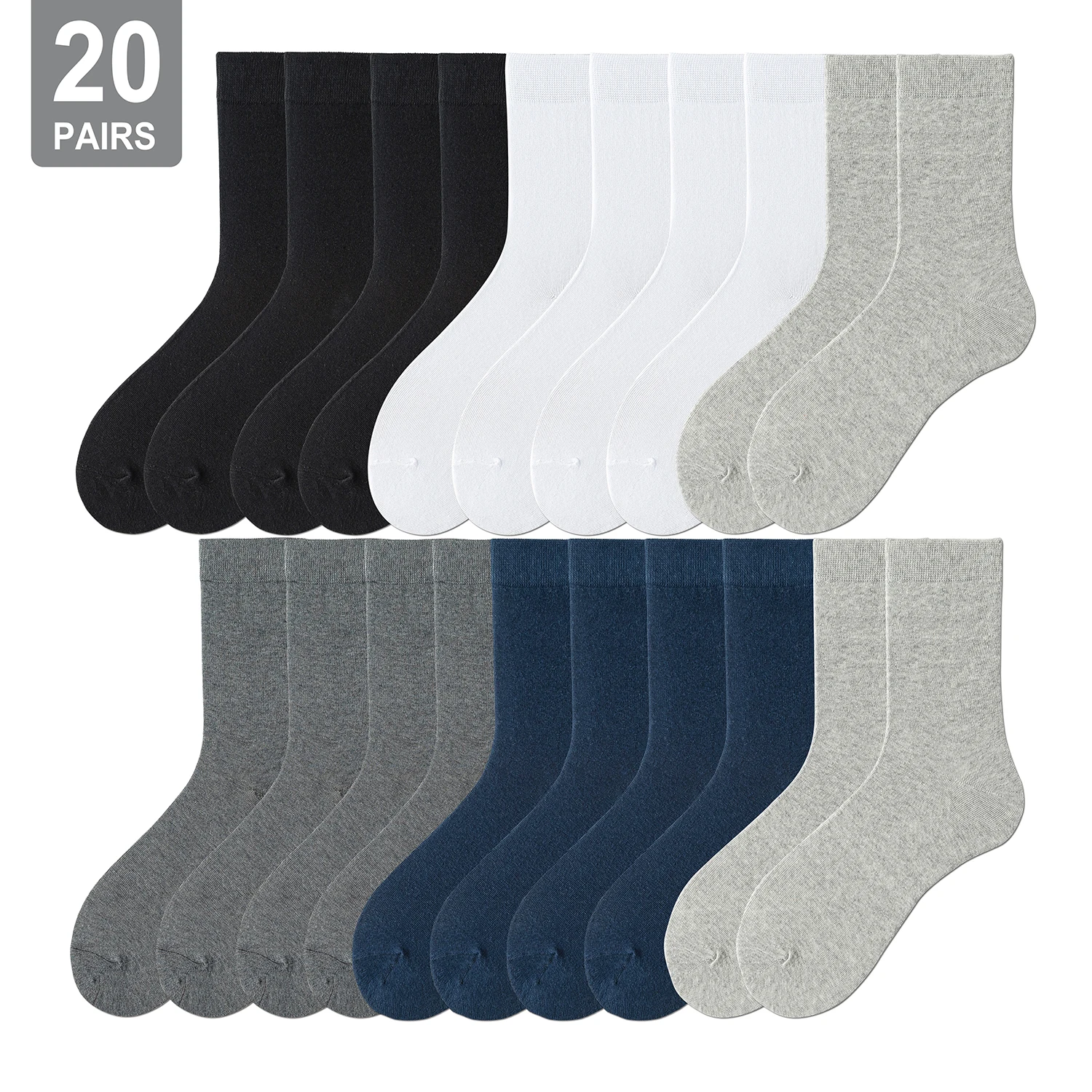 20 Pairs Men Black Cotton Socks Business Socks Autumn Spring for Male White Free Size 38-43
