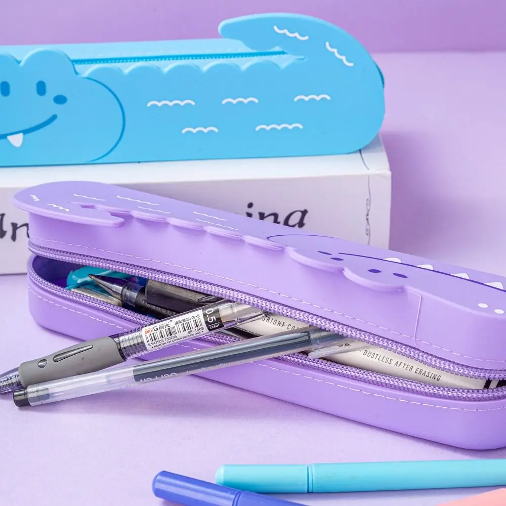 Desktop Organizer Crocodile Shape Pencil Case Silicone Cartoon Stationery Box Portable Waterproof Storage Bag Children