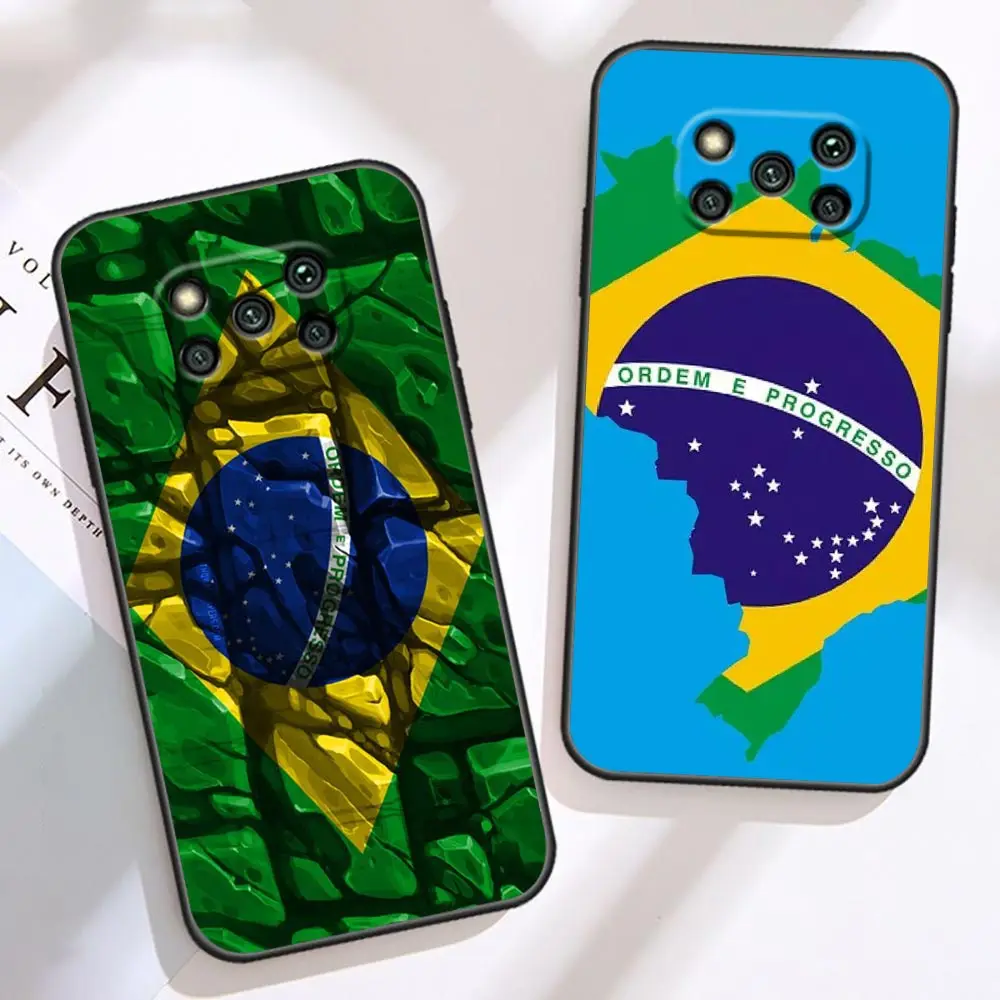 Case For Xiaomi Poco X5 X4 X3 M5 M4 M3 F5 F4 F3 GT Pro NFC 5G 4G Black Shark 5 Mix 3 2S Case Funda Shell Flag Of Brazil Football