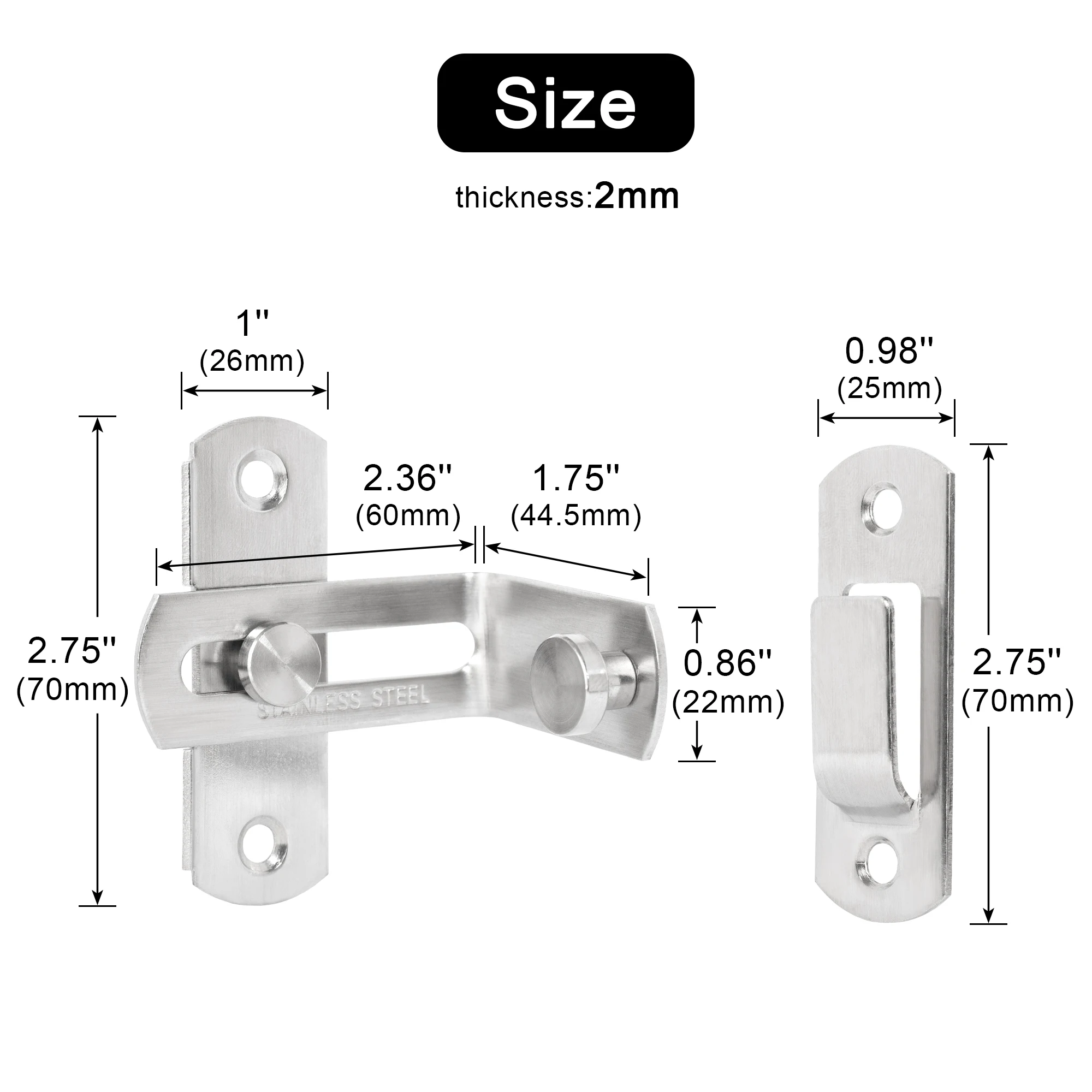 Keenkee Edelstahl-Torriegel, Haustiertürriegel, Riegelschloss, robust, Flip-Riegel, 2 mm dick