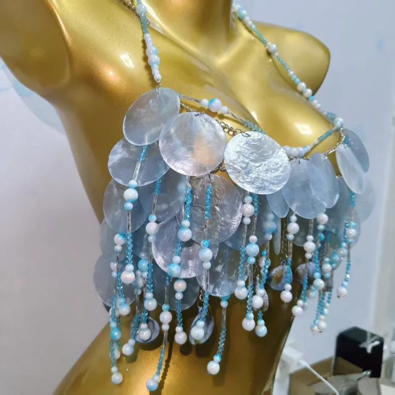 Böhmischer Naturmuschel-Körpergurt-Top für Damen, Verstellbarer Neckholder-Ketten-Body-Top für Strandurlaub und Fotoshootings, Körperaccessoire – Detail 11