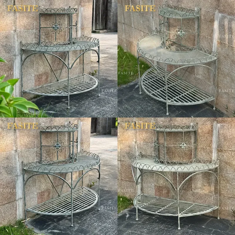 For Retro Wrought Iron Floor to Ceiling Flower Stand Multi Layer Shelf Outdoor Garden Terrace Courtyard Homestay Plant Pot
