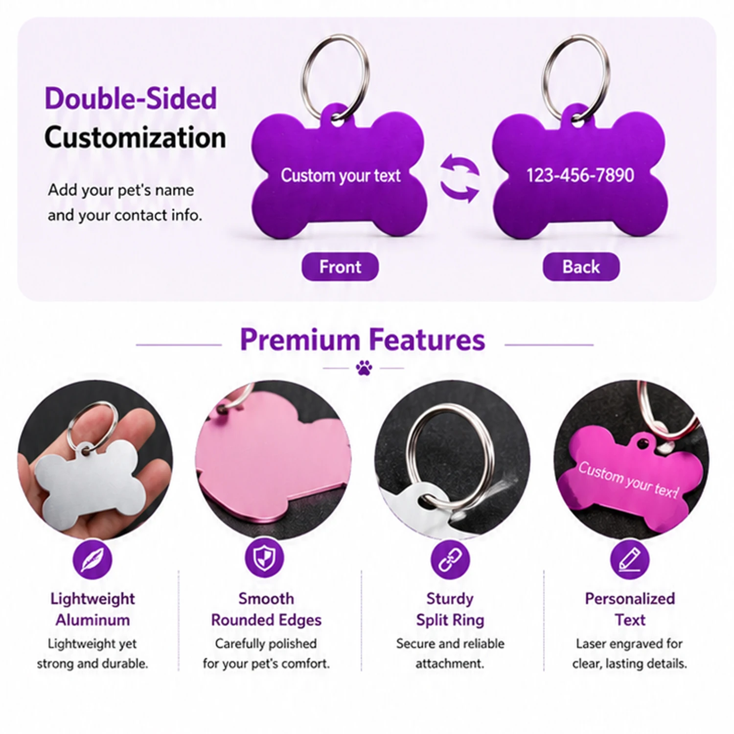 Bone Shaped Custom Name Dog Tag Personalized Name Pets ID Tag Laser Engraving Number Anti-lost Pendant Customized Text Dog Tags view 5