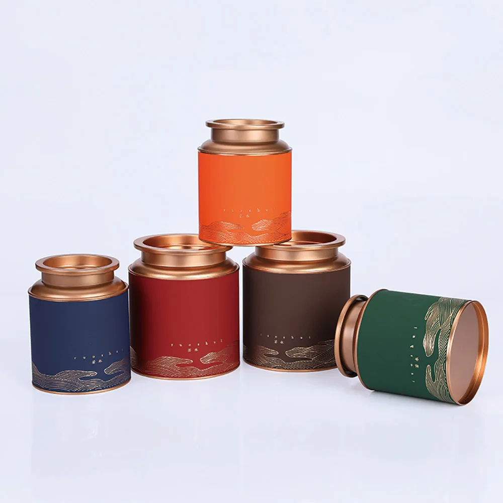 Tinplate Tea Can Sealing Tea Jar Round Sealed Tea Storage Jar Tea Packing Box Container for Loose Tea Coffee Bean Sugar Salt