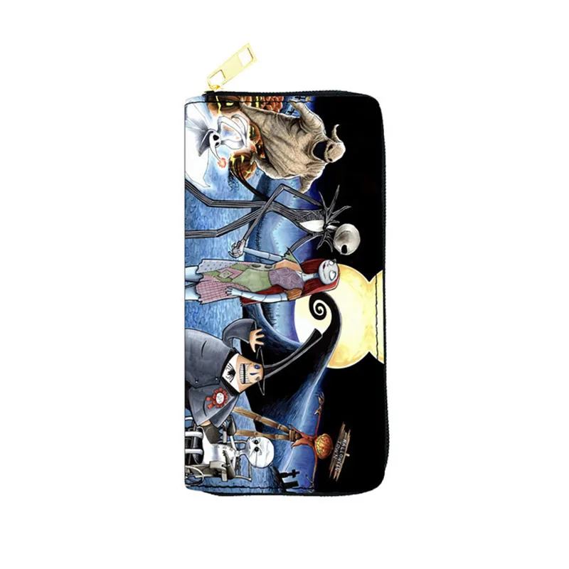 Disney The Nightmare Before Christmas Mens PU Long Wallet Multifunction Women Wallet Zip Coin Purse Female Card Holder Clutch