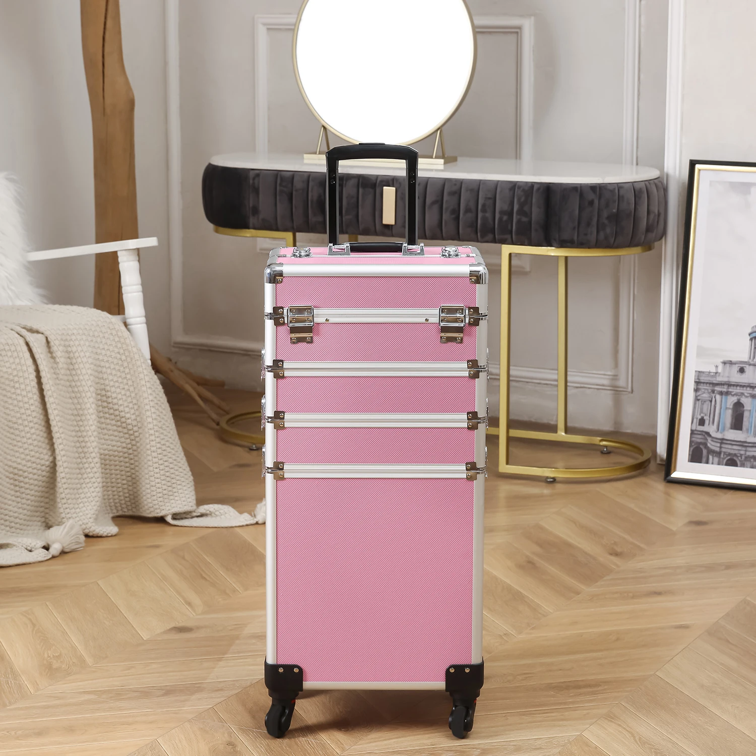 Pink Cosmetics storage box drawer cabinet storage storage case tool box makeup organizer Rolling Trolley Wheeled Cosmetic Case for Professional Makeup Artist
