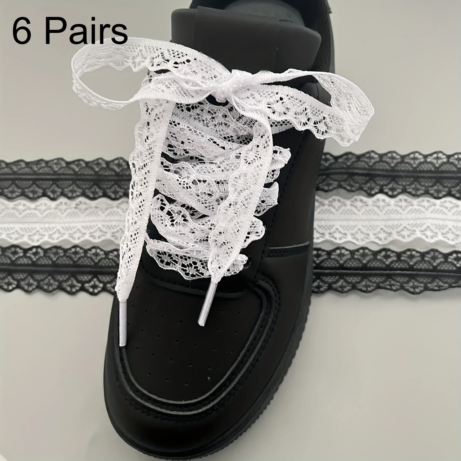 6pairs Lace Shoelaces - Black And White Two-color Lace Shoelaces - For Sneakers & Sports Shoes - Suitable for Everyday Wear