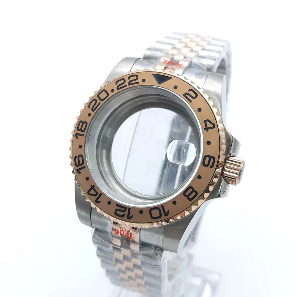40mm NH35 Watch Case Strap Two tone Rose Silver Gold Case Sapphire Glass For nh35/36 Movement Waterproof Watch Parts Refit