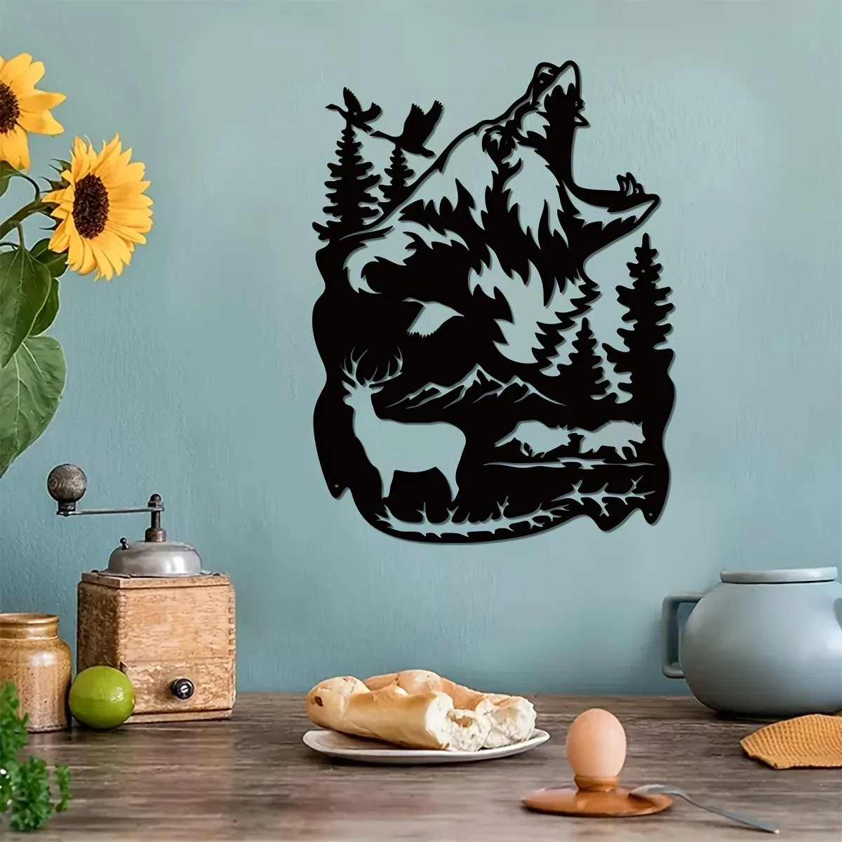 Rustic Bear and Deer Metal Wall Art, Forest Wildlife Decor, Perfect Gift for Hunters and Cabin Lovers