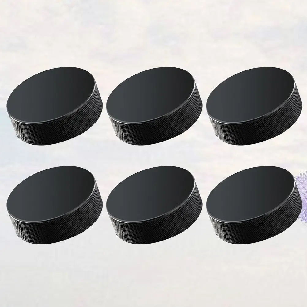 6Pcs PU Ice Hockey Pucks Standard 170G Professional Grade Smooth Flat Surface Strong Resilience Anti-Slip Edge for Rink Pond