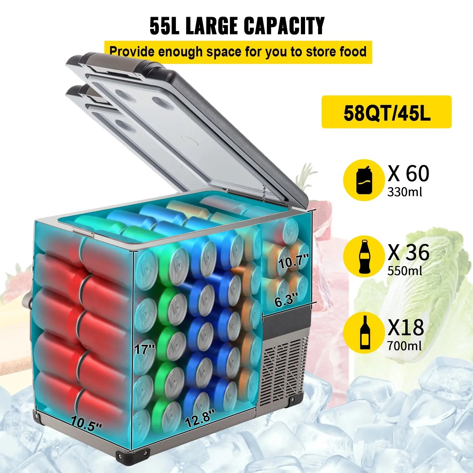 35L/45L/55L Car Refrigerator Mini Fridge Freezer Portable Compressor Cooler 12/24V DC 110-240V Ice Box for Camping