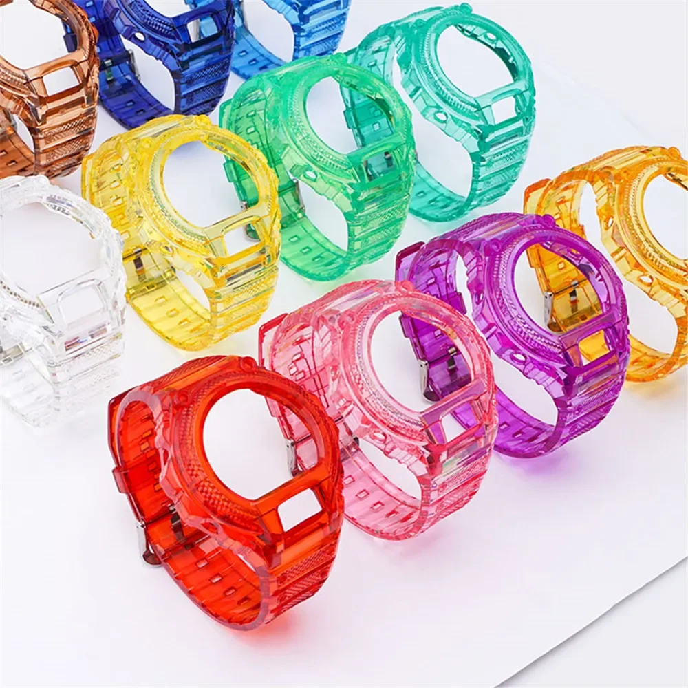 Strap + Case for Casio G-Shock DW-6900 Transparent Rainbow TPU Resin Silicone Bezel Band Men Women Sport Watch Accessories