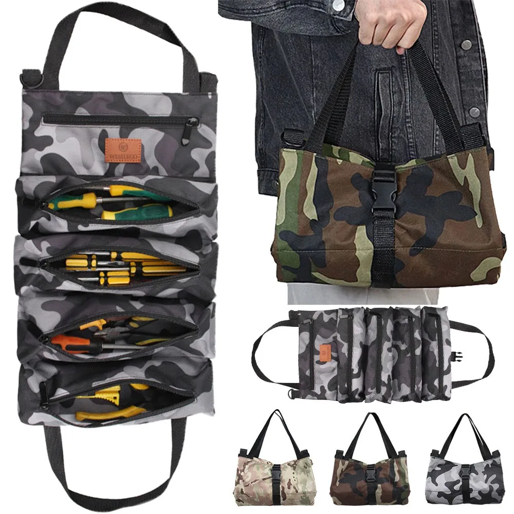 

Durable Portable Tool Roll Bag with Pockets for Screwdriver Wrench Pliers Multi-Purpose Hardware Tools Organizer