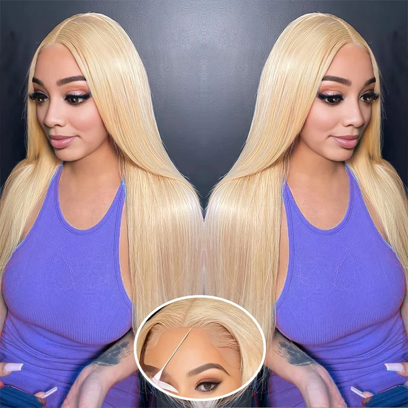 

Brazilian Human Hair Wig 13X6 HD Transparent Lace Front Glueless Pre Plucked 180% Density Straight Blonde 613 28 Inch For Women