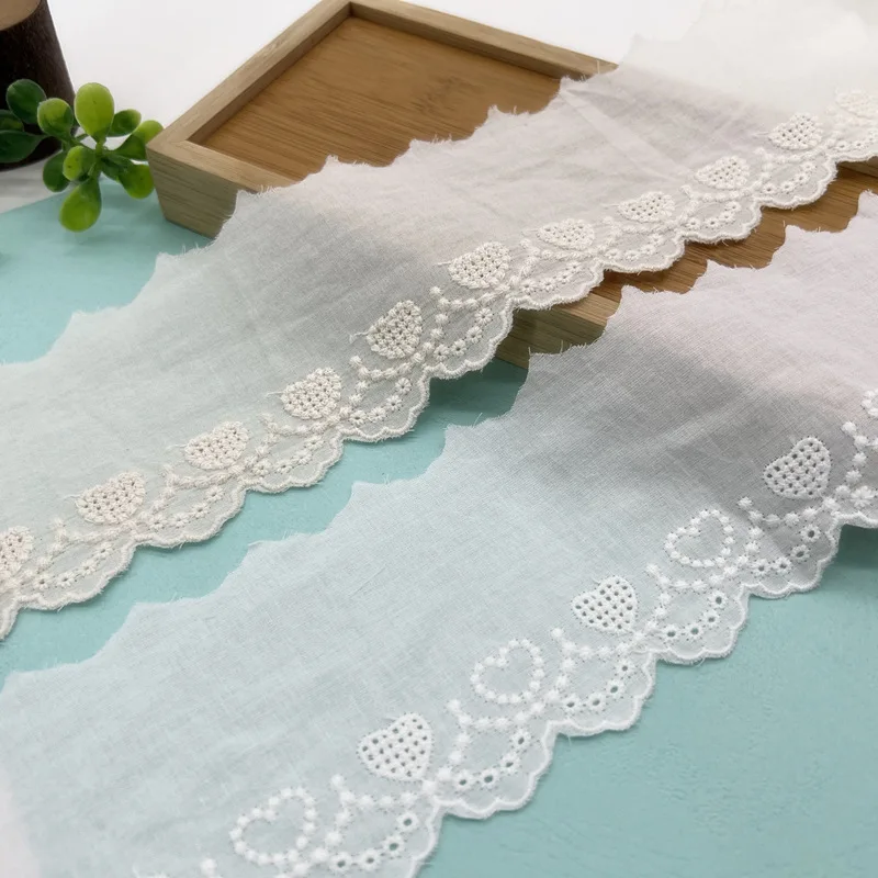 

15 Yards 70MM Heart Skirt Wavy Edge Off White Embroidery Cotton Lace Ribbon Bows Hair DIY Crafts Handmade Accessories AAB4417