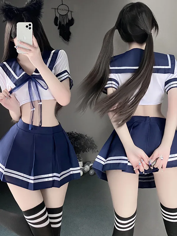 Japanese Preppy Style Sexy Cute Outfits For Women Student Suit Split Short Sleeve Pleated Skirt Jk Uniform Two Piece Set  WW6X