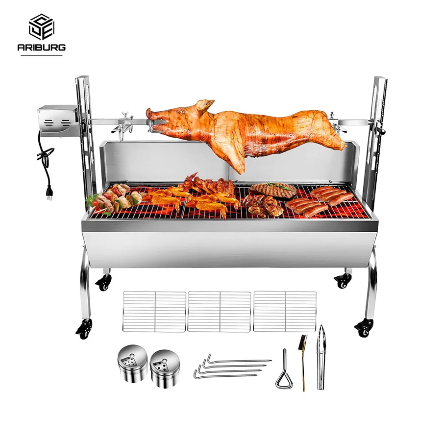 

Rotisserie Grill Small Pig Lamb Rotisserie Roaster 48.7 Inch BBQ Charcoal Rotisserie Grill for Camping Outdoor Kitchen