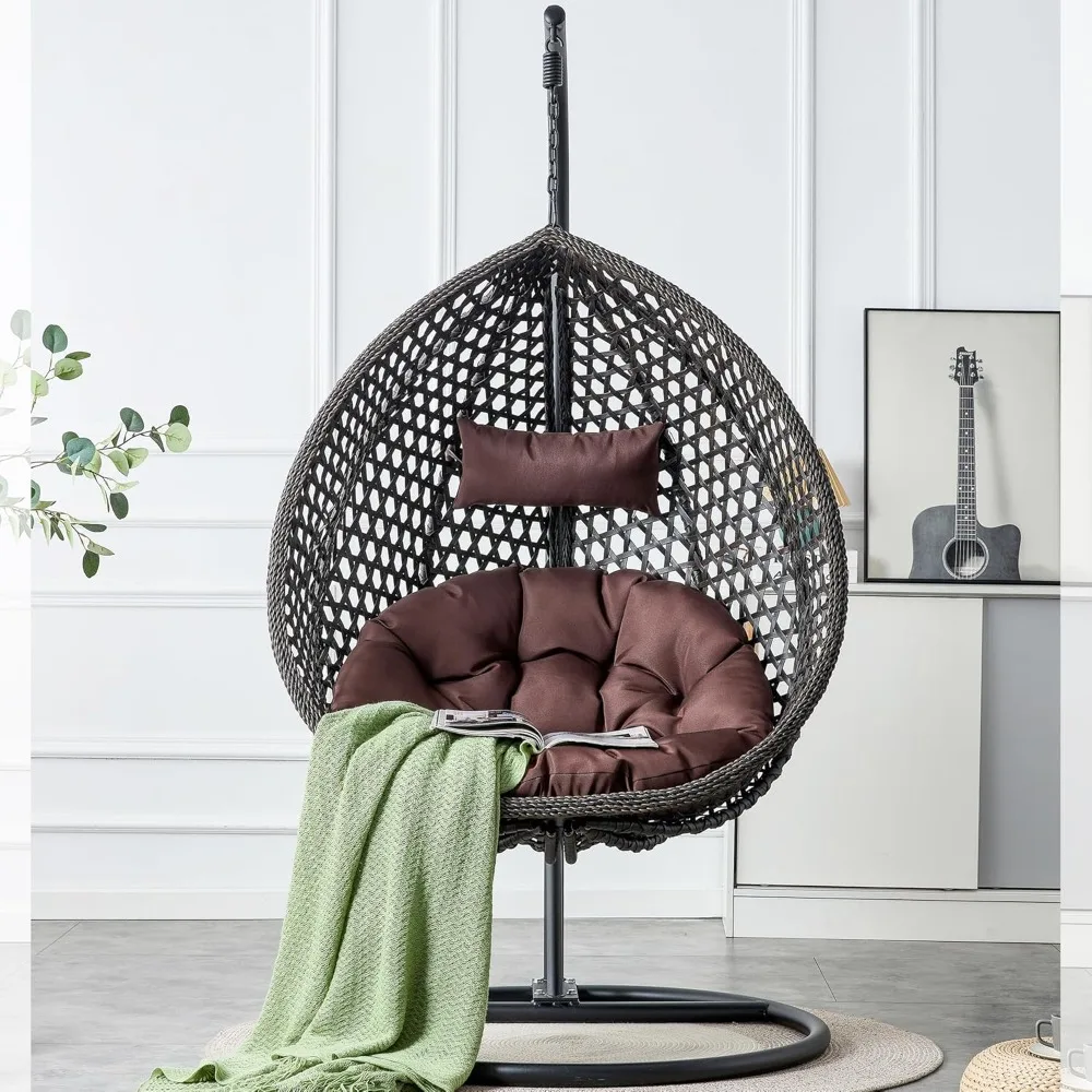 

Egg Chair Outdoor, Swing Rattan Basket Chair with Stand, Hanging with Cushion and Pillow swing chair chaise suspendue