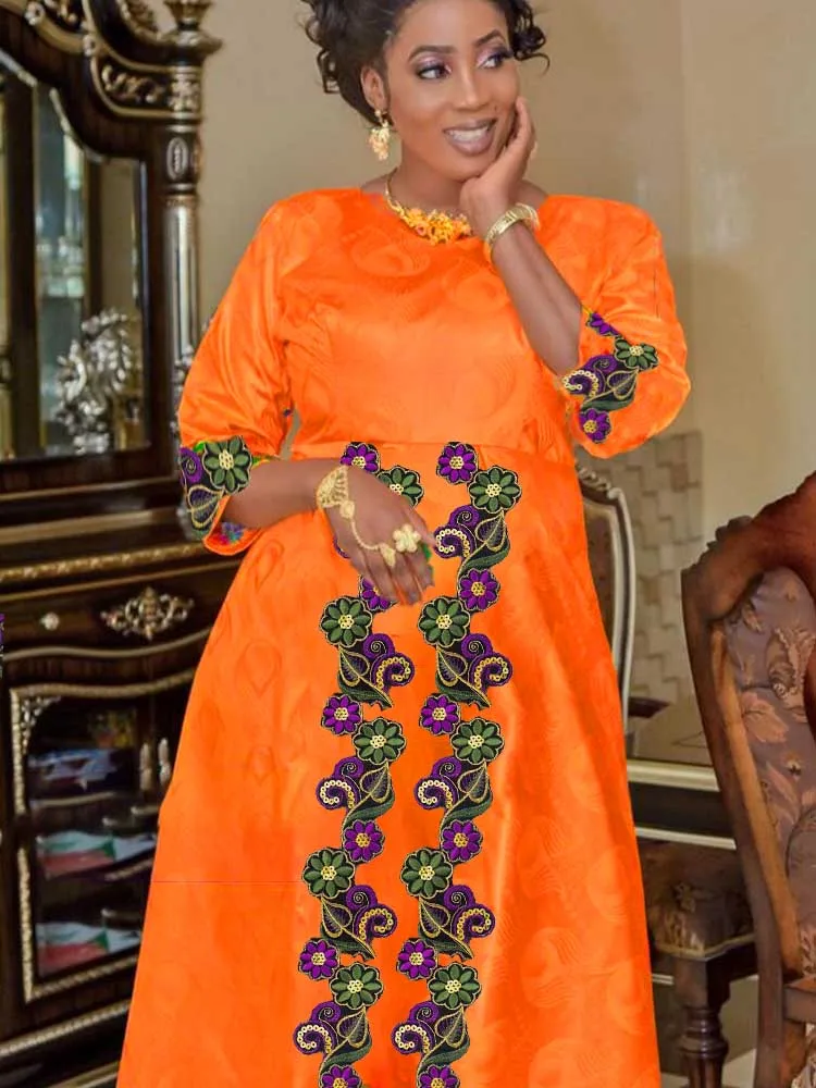 

African Fashion Bazin Riche Long Dresses for Women, Embroidery Dashiki Robe Boubou, Party Clothing