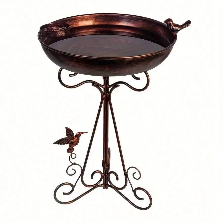 

【New Arrival】Antique Copper Metal Bird Bath with Feeder, Standing Garden Bird Bath & Feeder Combo