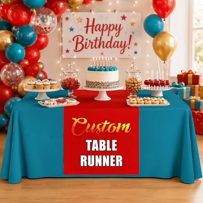 Individueller Tischläufer mit Ihrem Text/Foto, personalisiert für Geburtstag, Hochzeit, Jubiläum, Dekorationen, Tischdeckenläufer für Weihnachten – Detail 5
