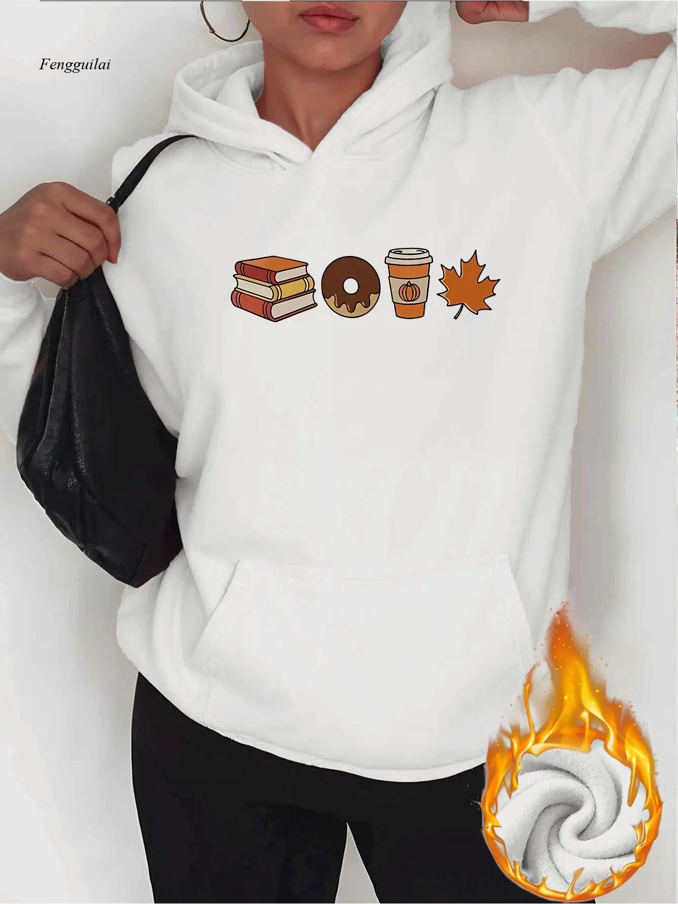 

Винтажная толстовка с капюшоном с принтом книги и кофе — уютный пуловер на флисовой подкладке с дизайном книги, кофейной чашки и листьев
