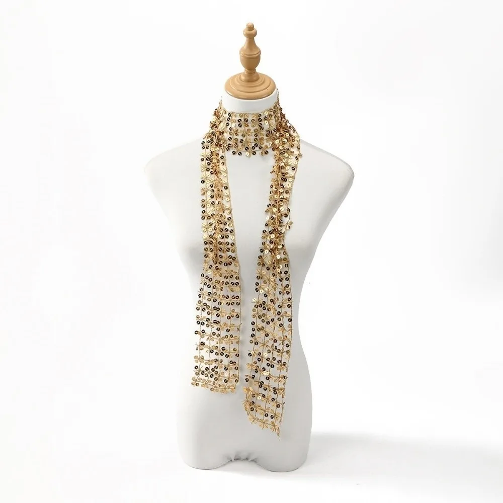 

Fashion Sequins Sequin Scarf Tassel Flower Shape Belly Dancing Scarf Hollow Glitter Embellished Waist Chain Belly Dancing Belt