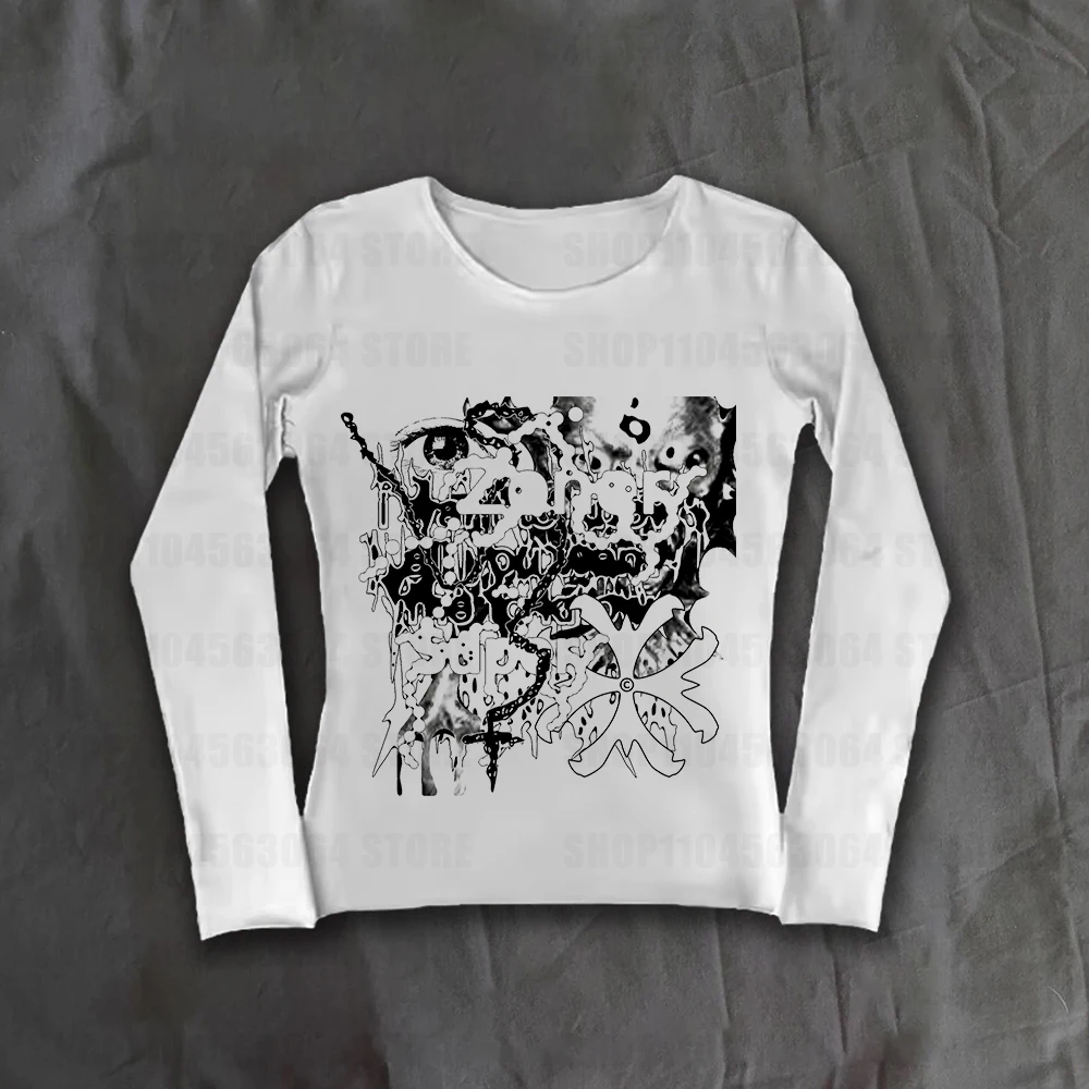 

Винтажный топ Y2k, женская одежда, Harajuku, графический принт, уличный хип-хоп, тонкий повседневный топ в стиле панк, футболка в стиле ретро 2000-х готики