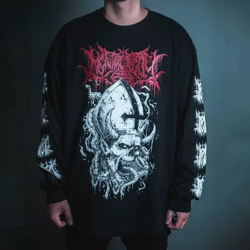 

Y2k Harajuku Hip Hop Graphic Print Gothic Long Sleeve T-shirt Streetwear Suitable for Both Men and Women Fashion Cotton T-shirt