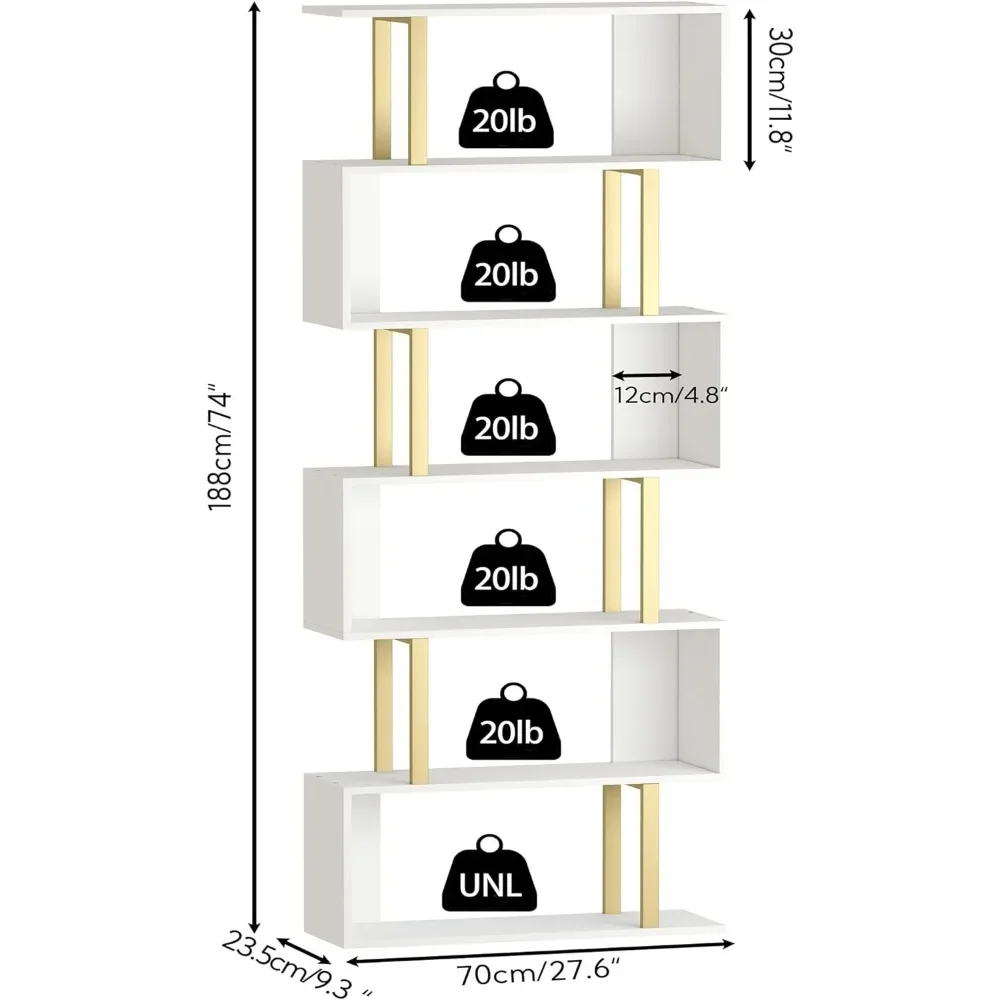 Imagem -03 - Moderna Madeira Decorativa Prateleira de Exposição Estojo Alto Livro para Home Office Ouro e Branco Estante Geométrica Itens de Parede do Quarto