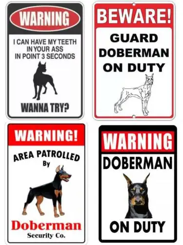 Metal Plate Sign Beware Of Watch Dog Duty Doberman Warning Wall Bar Home Decor