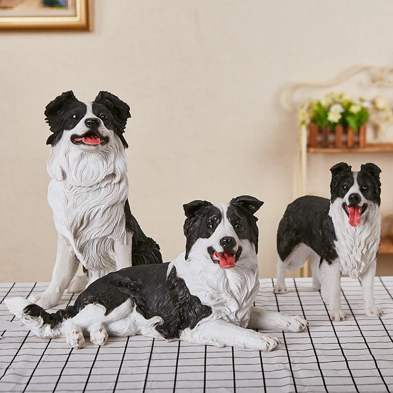 Simulated Border Collie Figurines, Resin Collie Model Simulation Dog Figurines, Scottish Border Collie Animal Sculptures