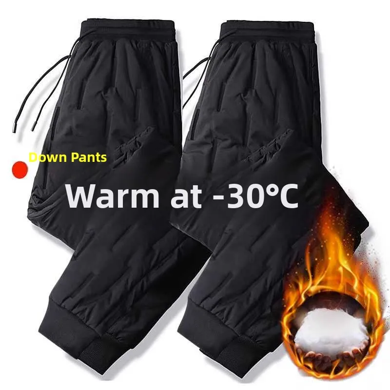 2024 Men's Thickened Fleece Lined down Cotton Pants Autumn Winter Warm Resistant to Dirt And Wear Trousers Youth Casual Long ...