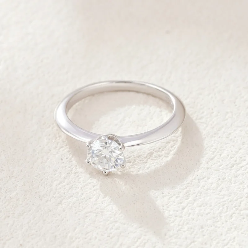 BR 0.5ct D Color Moissanite Ring 6-Prong Solitaire S925 Silver 18K White Gold Plated Round Cut Simple Engagement Wedding Jewelry 6