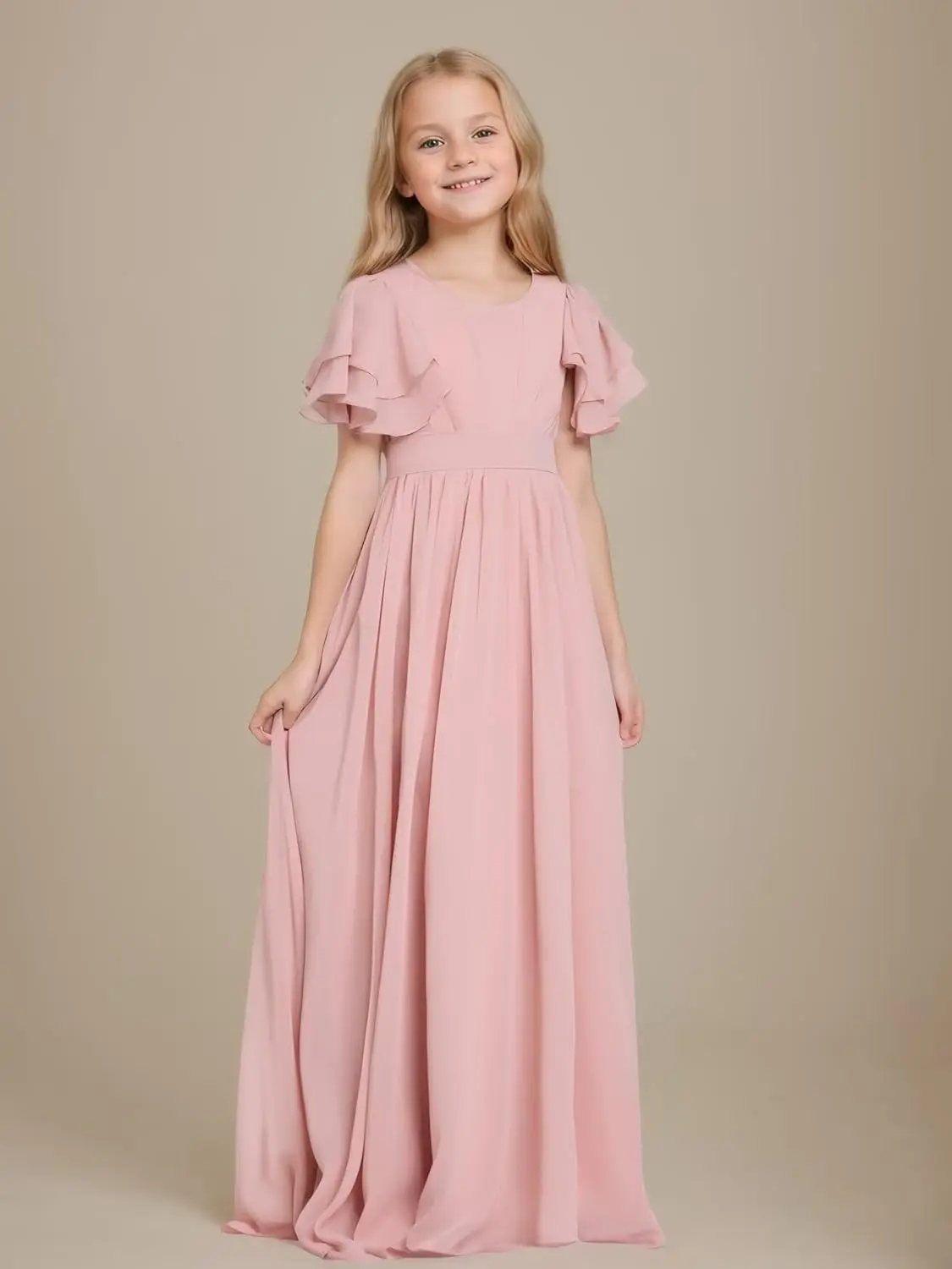 فساتين وصيفة الشرف للصغار 2025 بأكمام قصيرة من الشيفون فساتين فتاة الزهور فساتين حفلات للفتيات فساتين فتاة الزهور