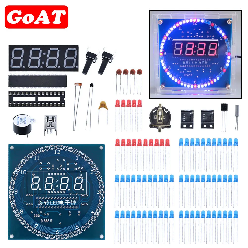 Obrotowy wyświetlacz LED Alarm moduł zegara elektronicznego lampa wodna zestaw do samodzielnego montażu kontrola światła temperatura DS1302 C8051 MCU STC15W408AS — zdjęcie 2