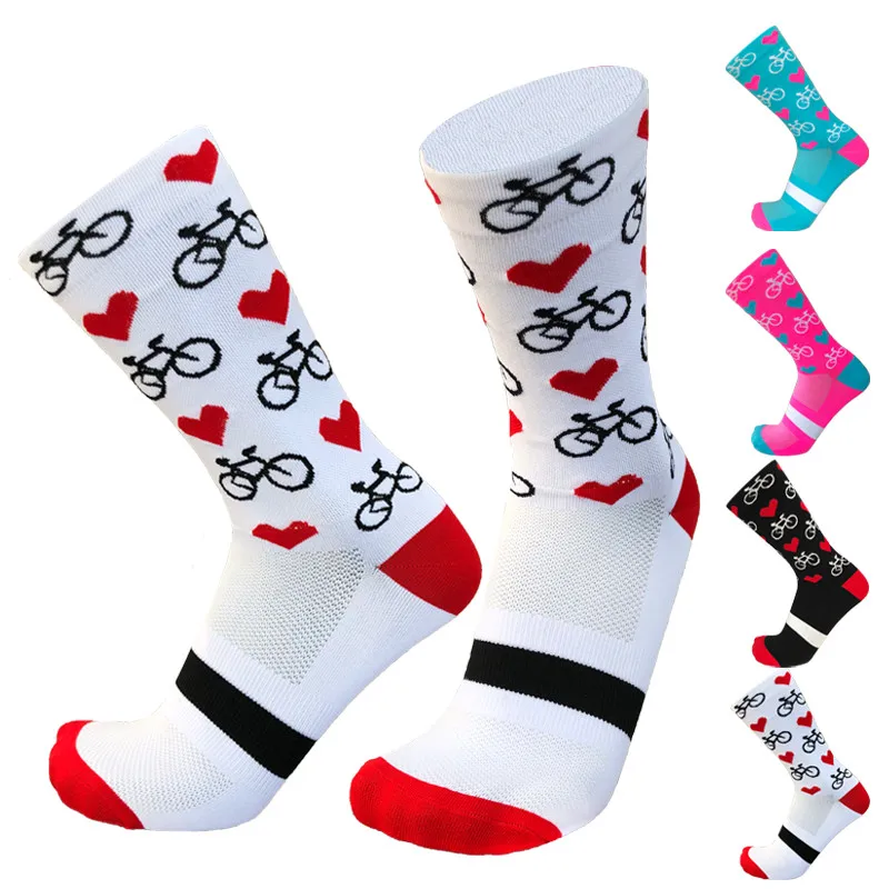 

Cycling New Pro Professional Sport Socks Men Women Compression Road Bicycle Socks Mountain Bike Socks Racing Socks Heart Pattern