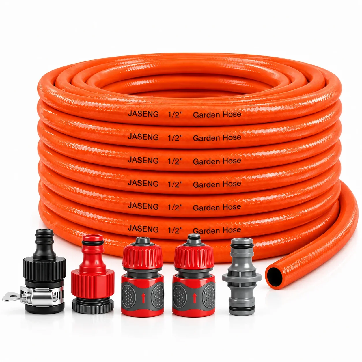 1/2 Inch Garden Hose 5M 10M 20M Reinforced Flexible Water Pipe with 5-Piece Connector Set for Garden Watering and Car Washing